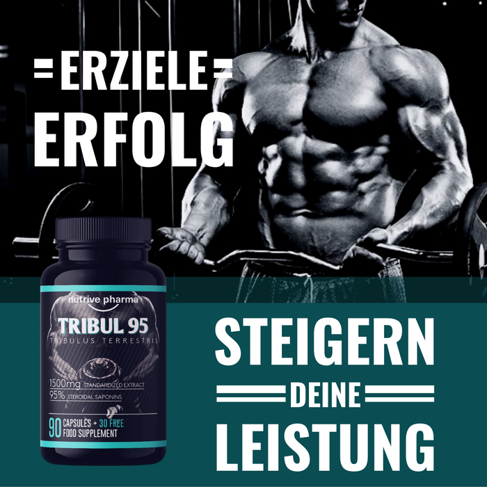 Tribul95® Tribulus Terrestris hochdosiert - 6000mg pro Tagesdosis - 95% Saponine - Natürlicher Pflanzenextrakt - Fördert neue Energie - Testo - 1500mg in einer Kapsel